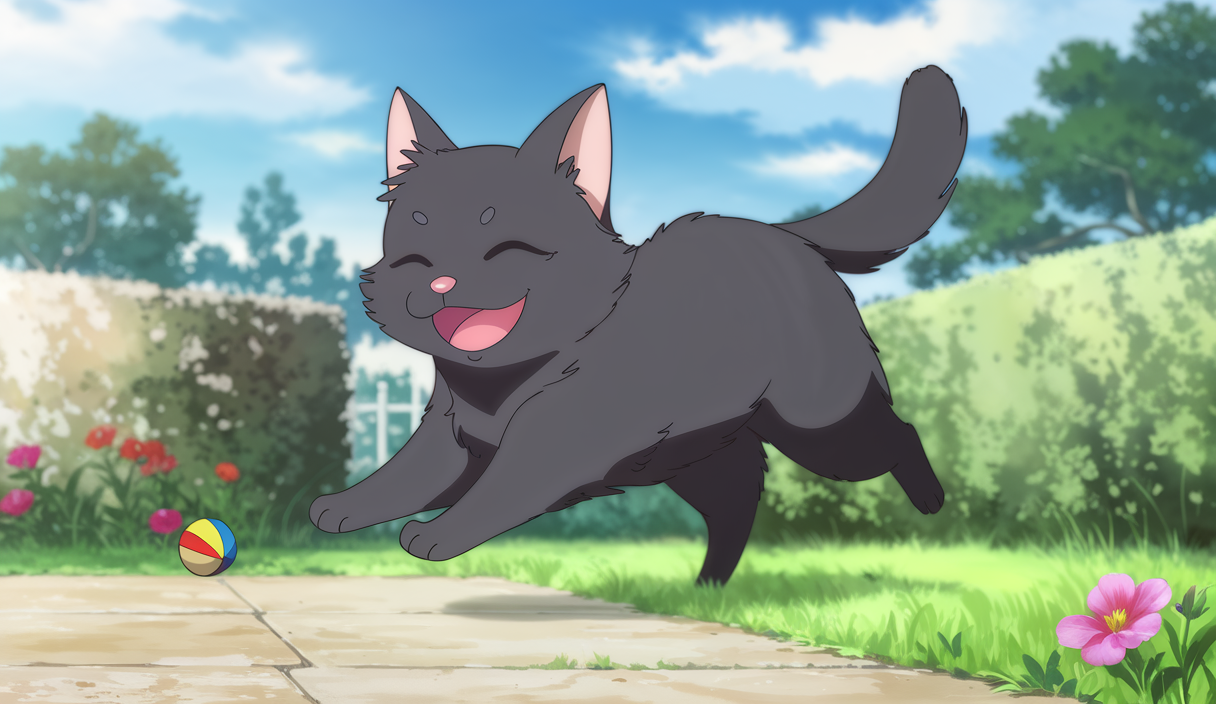 Chat enjoué dans un jardin ensoleillé