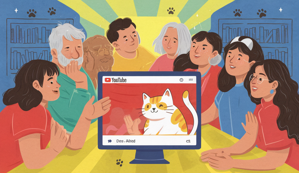 Communauté de propriétaires de chats interagissant avec du contenu YouTube éducatif