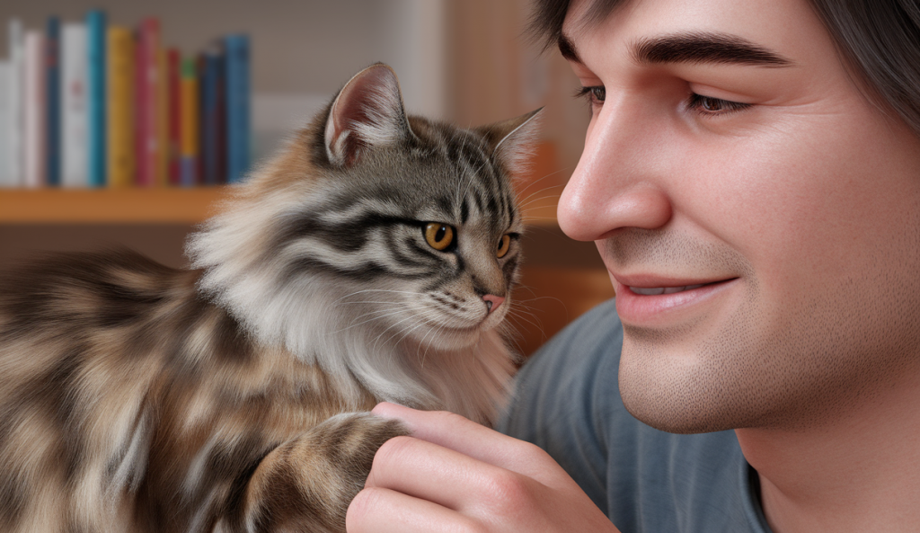 Image représentant un chat en train d'interagir avec un humain, montrant la confiance et l'éducation