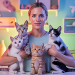 Portrait de Hannah Shaw, Kitten Lady, entourée de chatons