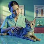 Illustration d'un vétérinaire examinant un chat pour l'arthrite dans une ambiance professionnelle