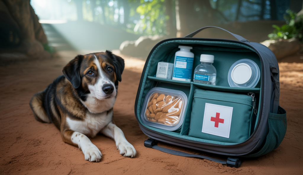 Illustration d'un kit de secours pour animaux de compagnie en cas d'urgence