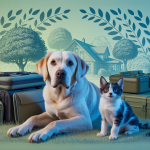 Des animaux de compagnie protégés en cas de catastrophe, suivant des conseils d'évacuation et de sécurité.