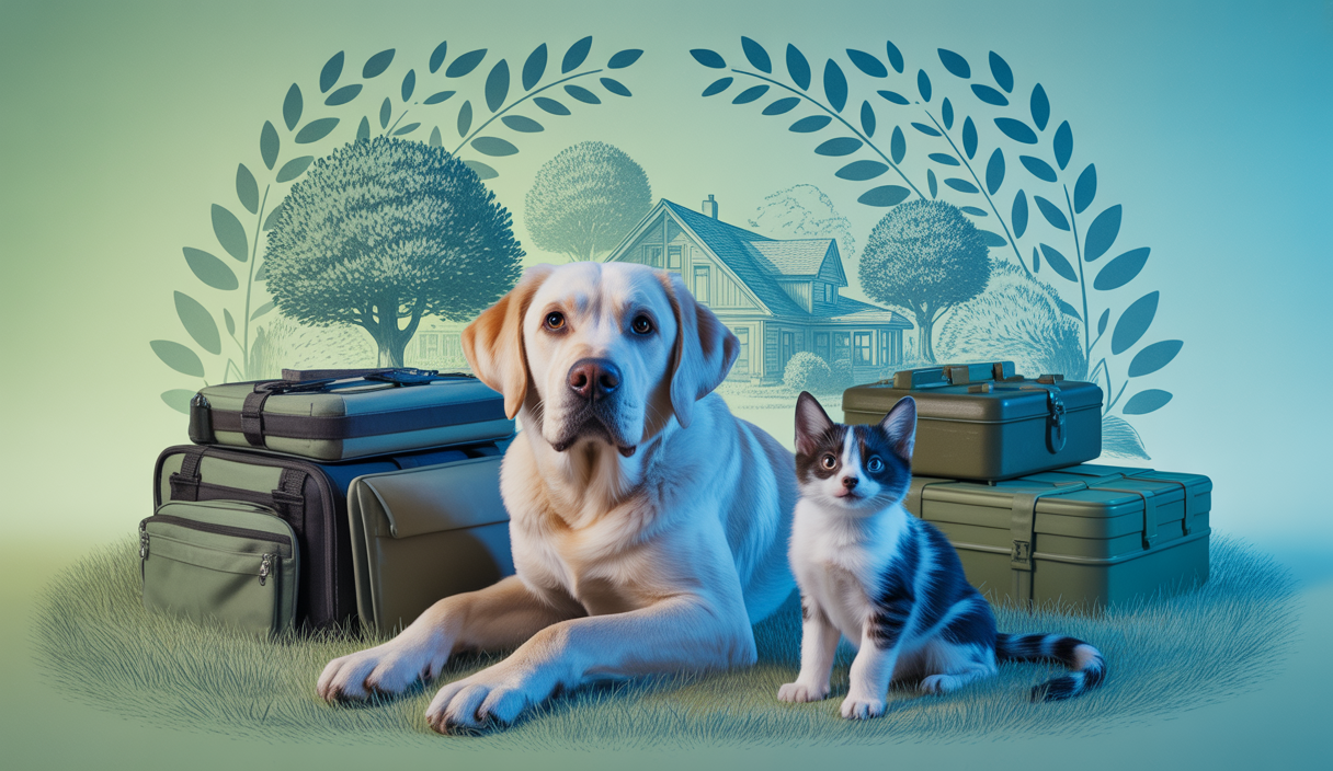 Des animaux de compagnie protégés en cas de catastrophe, suivant des conseils d'évacuation et de sécurité.