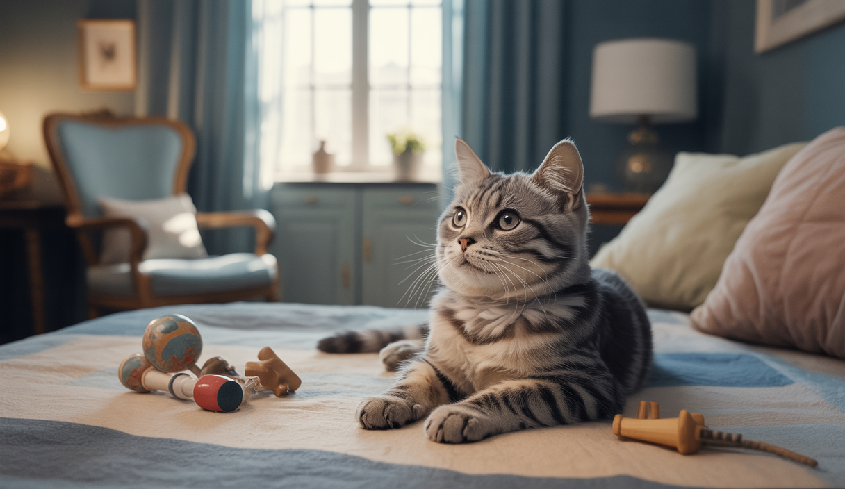 Image émotive d'un chat âgé paisiblement couché dans un environnement serein et réconfortant.