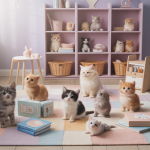 Image évocatrice de chatons adorables entourés d'éléments éducatifs et conseils pratiques