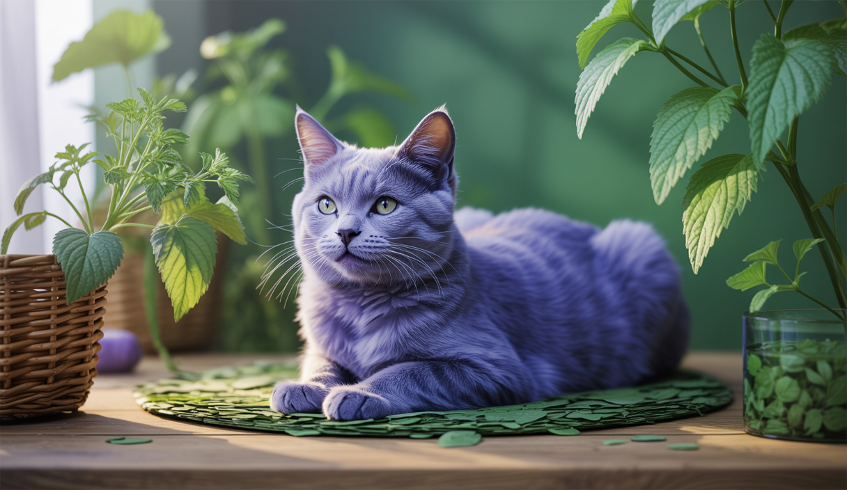 Chat profondément détendu après avoir senti du catnip, émanant une sensation de bien-être