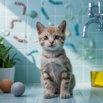 Image informatique sur les causes et symptômes des vomissements chez les chats.