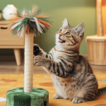 Un chat joyeux jouant avec un jouet offert dans le cadre d'une promotion exclusive