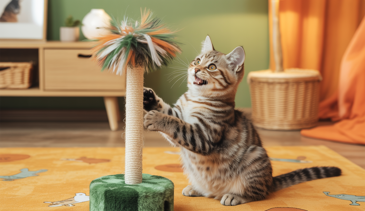 Un chat joyeux jouant avec un jouet offert dans le cadre d'une promotion exclusive