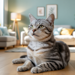 Chat stressé retiré dans un coin calme avec une posture anxieuse et un regard inquiet