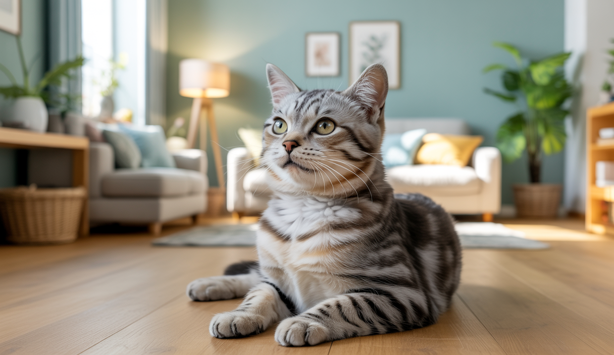 Chat stressé retiré dans un coin calme avec une posture anxieuse et un regard inquiet