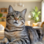 Chat domestique observant avec une queue droite et légèrement vibrante exprimant diverses émotions